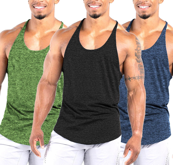 Agilelin Mens Workout Stringer Tank Tops Athletic Quick Dry Y-Back Tops Bodybuilding Muscle Shirts for Gym（1 Or 3 Pack）（Black/Blue/Green/S）