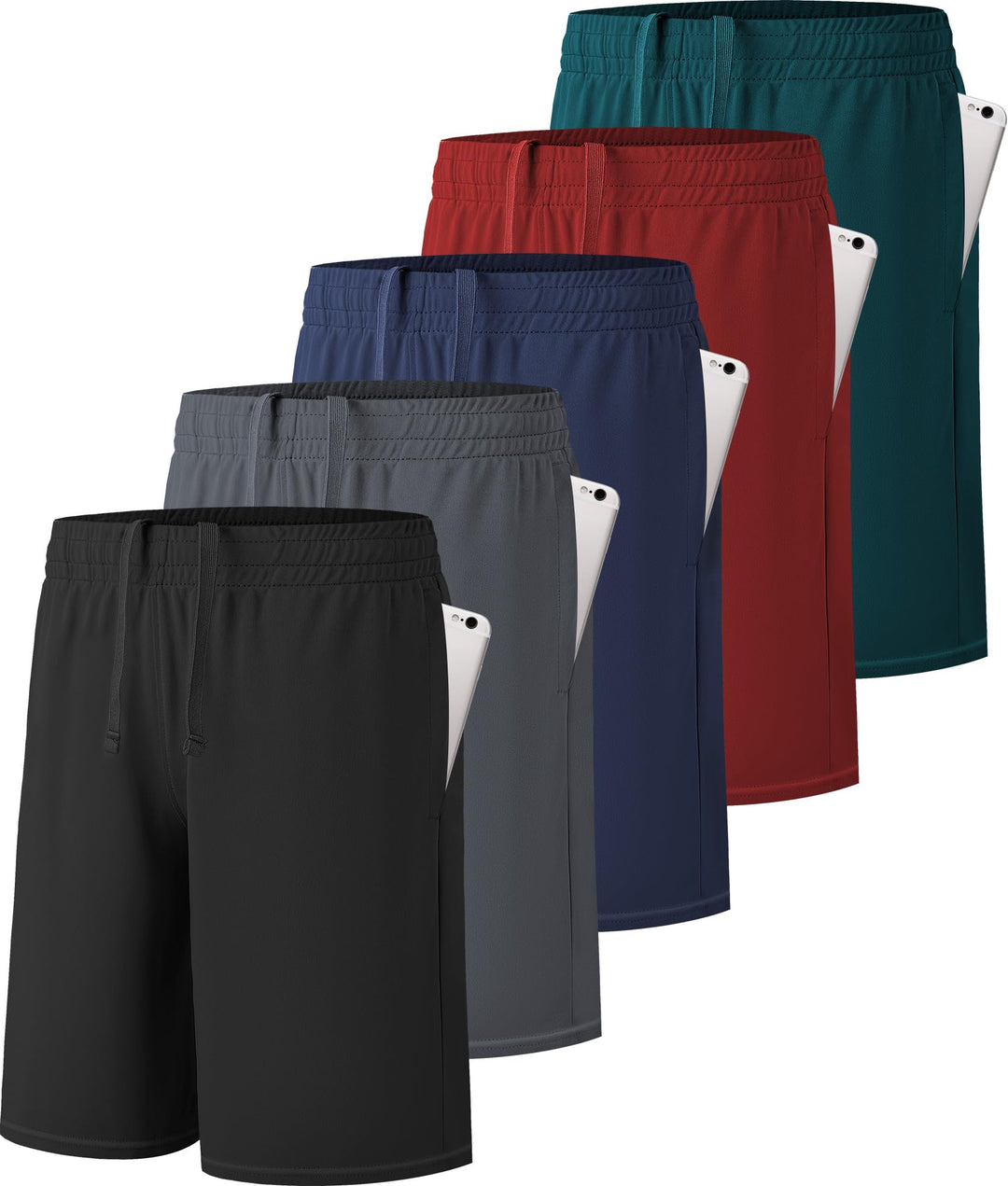 MLYENX 5 Pack Boys Athletic Shorts Active Performance Youth Kids Basketball Shorts Quick Dry with Elastic Waist Pockets