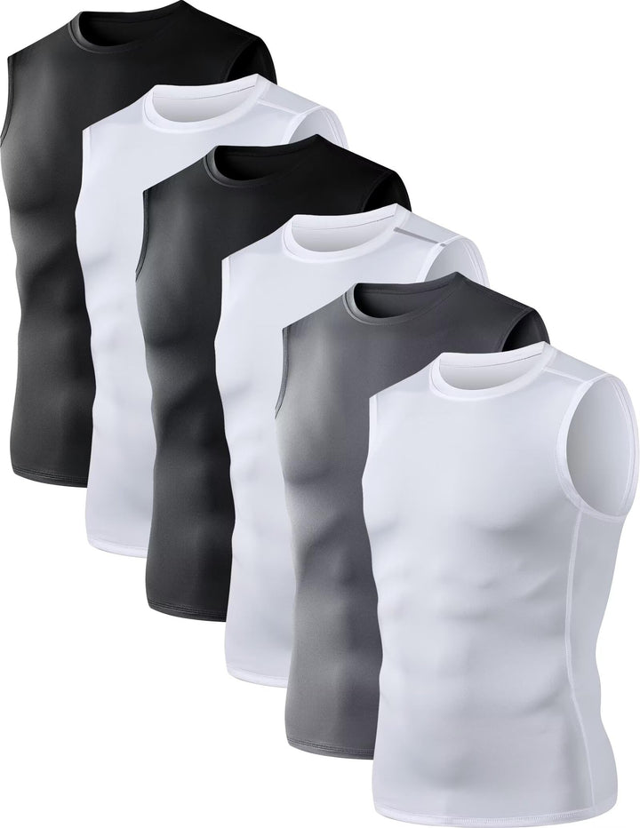 OYGSieg 6 Pack Mens Athletic Compression Shirts Sleeveless Tank Top Base Layer Sports Workout Shirts for Basketball L